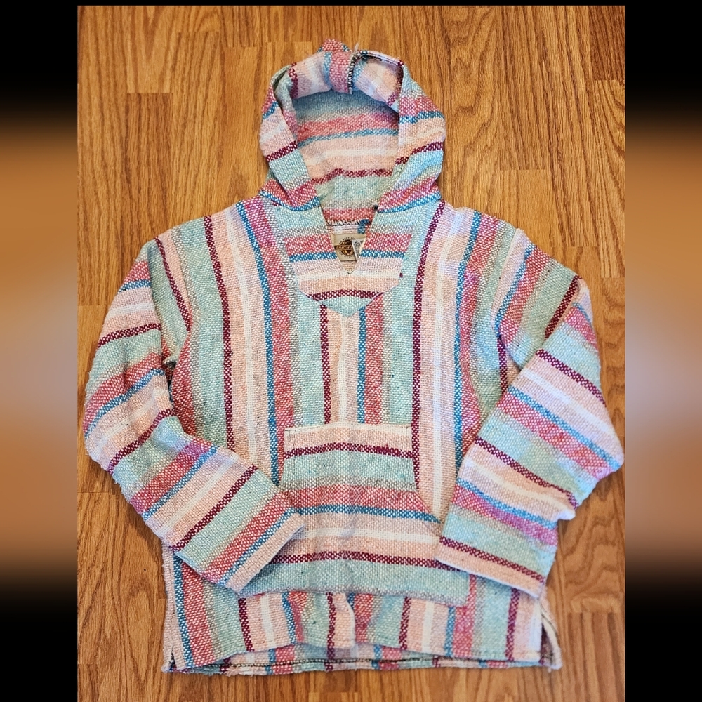 Earth Rags pink multi color drug rug hoodie. EUC. Women's small. TTS